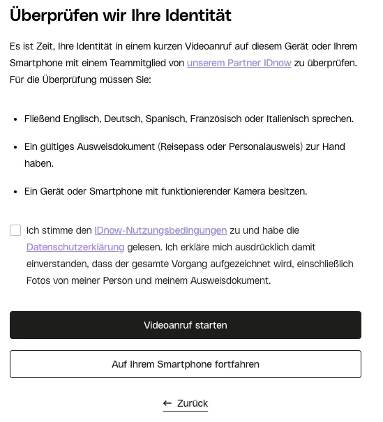 IDnow Video-Identifizierung mit Personalausweis im Qonto-Onboarding-Prozess